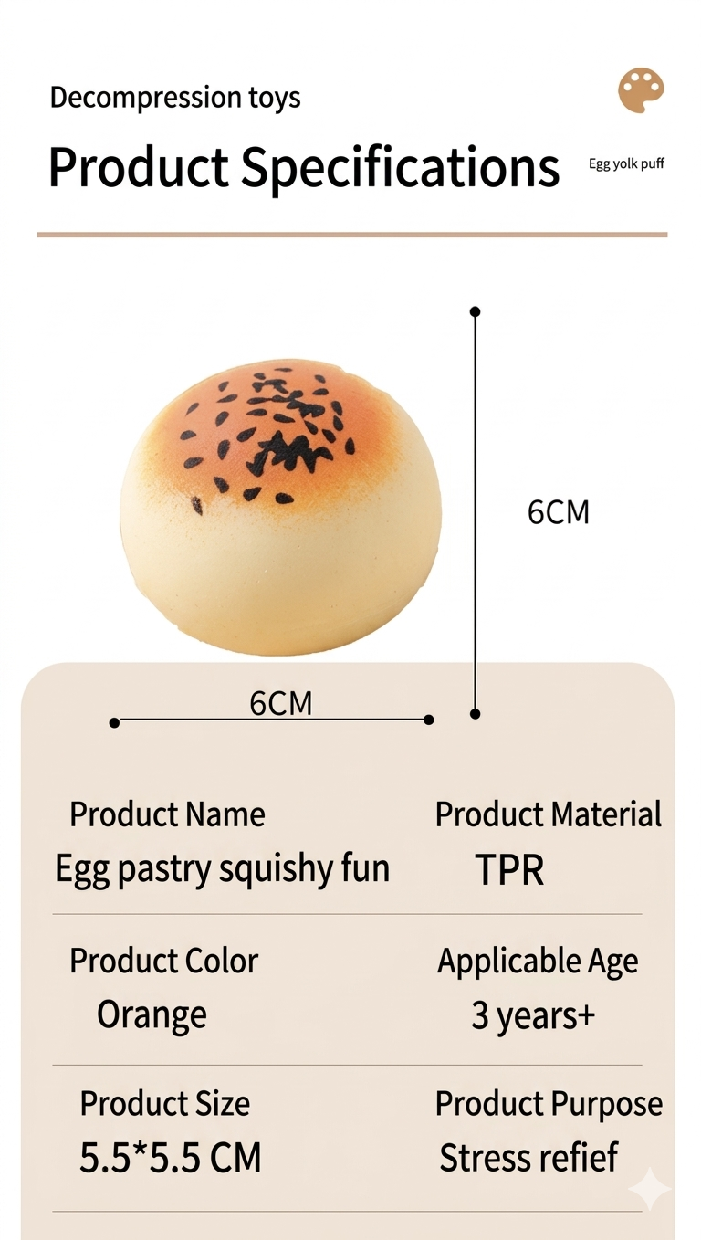 Egg Yolk Pastry Squishy, Ultra-Soft Realistic Food Fidget Toy for Stress Relief &Desk Decor