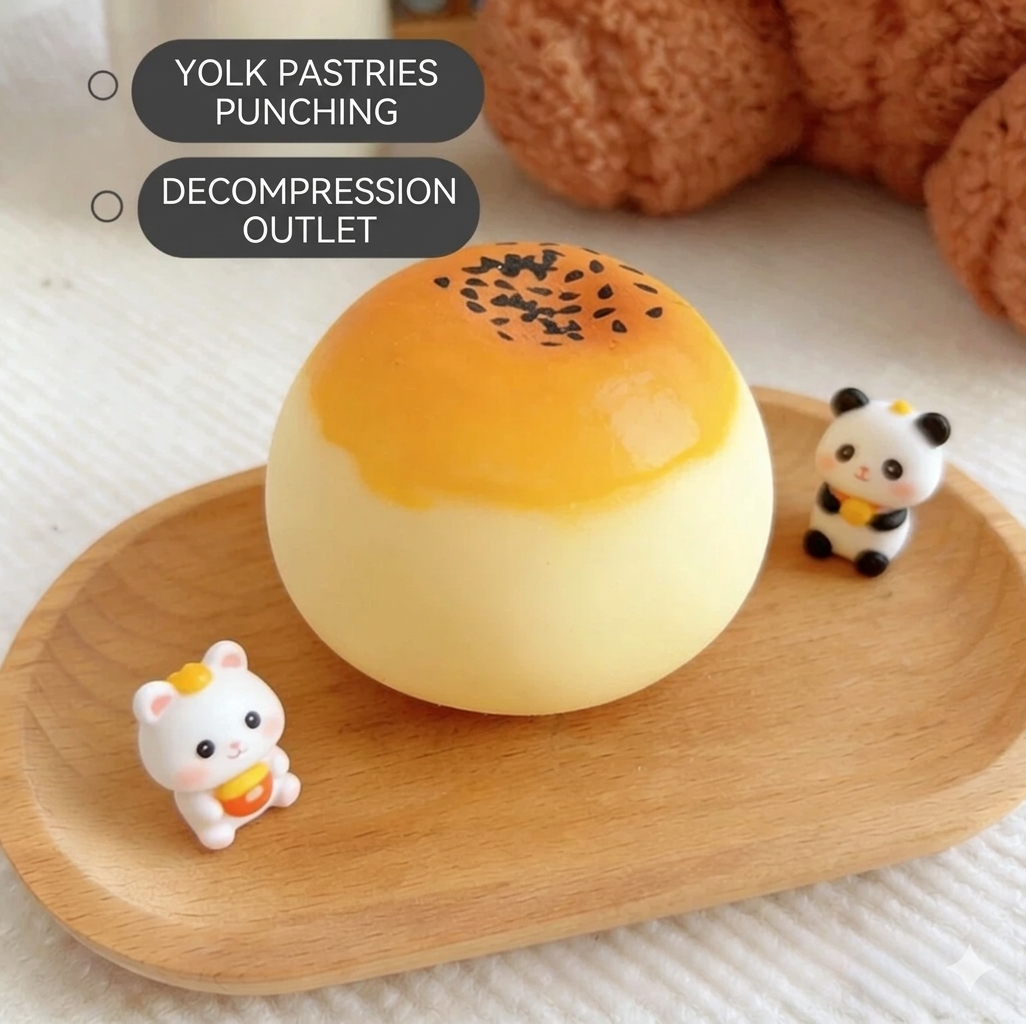 Egg Yolk Pastry Squishy, Ultra-Soft Realistic Food Fidget Toy for Stress Relief &Desk Decor